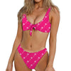Pink Sweet Lollipop Pattern Print Front Bow Tie Bikini