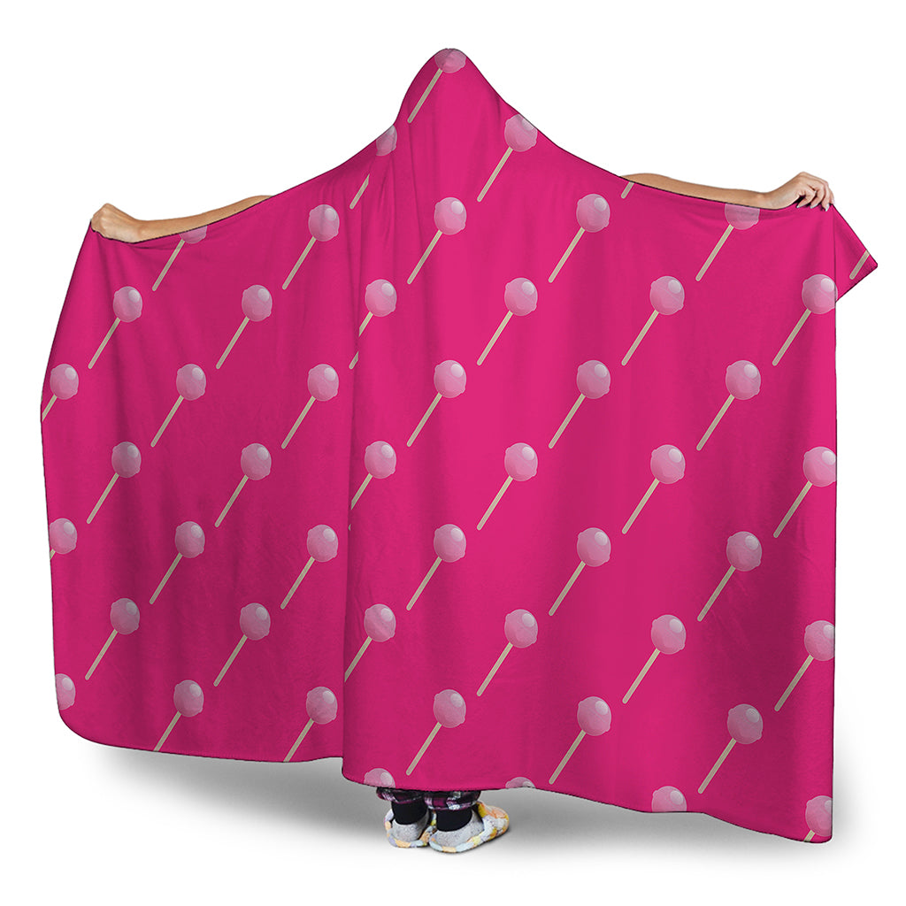 Pink Sweet Lollipop Pattern Print Hooded Blanket