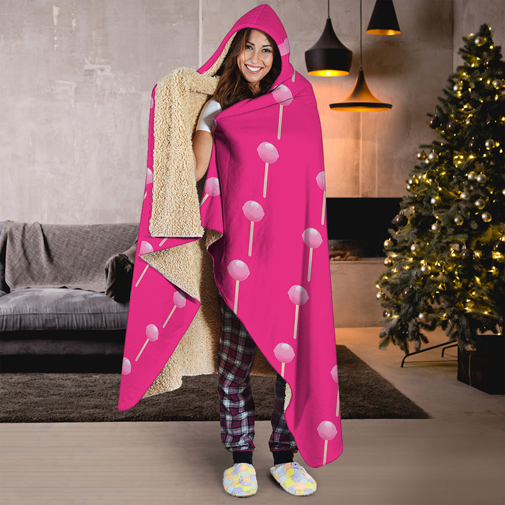 Pink Sweet Lollipop Pattern Print Hooded Blanket