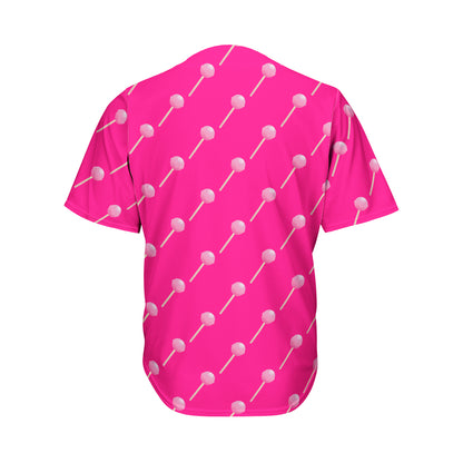 Pink Sweet Lollipop Pattern Print Men's Baseball Jersey