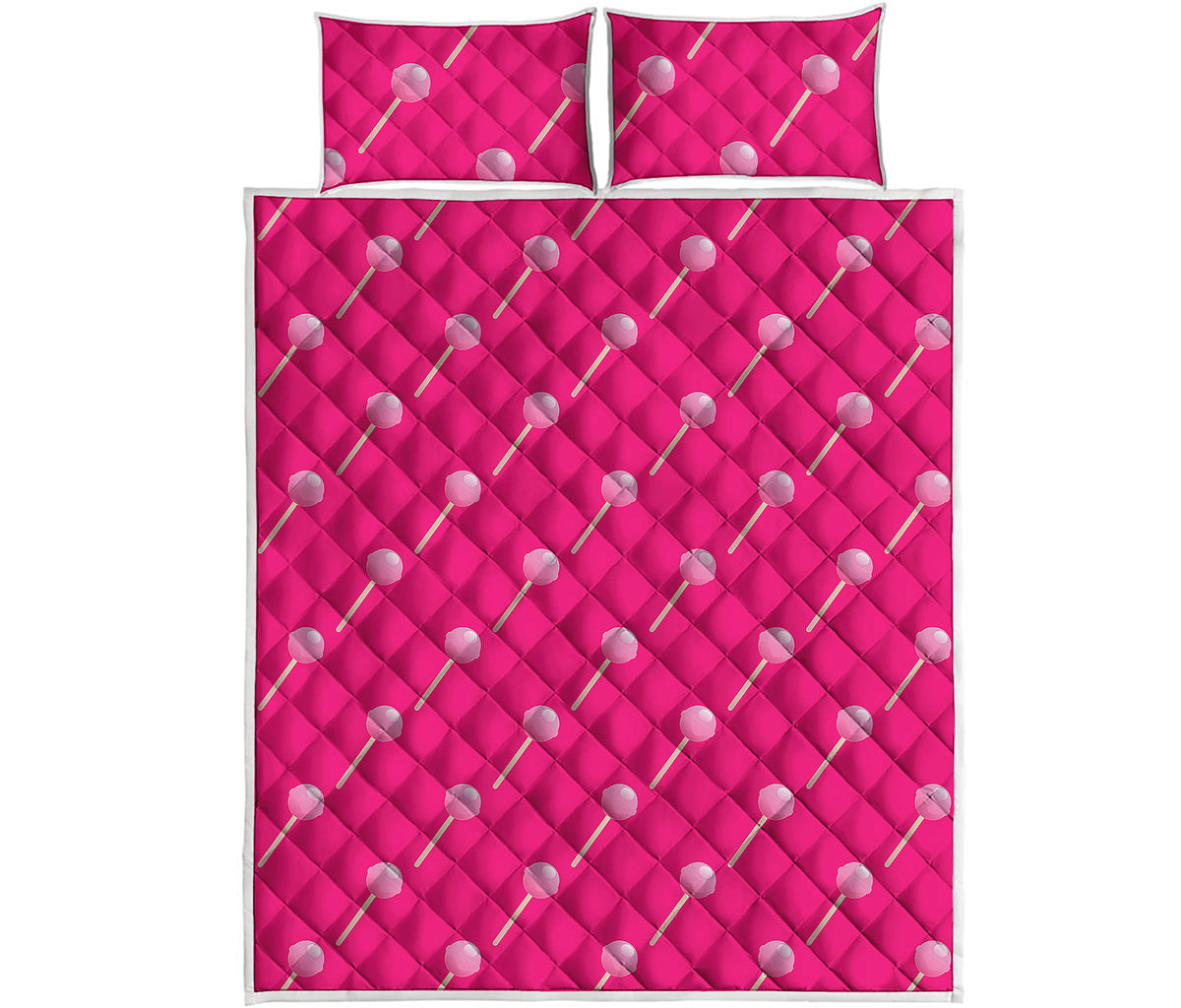 Pink Sweet Lollipop Pattern Print Quilt Bed Set