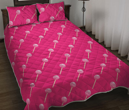 Pink Sweet Lollipop Pattern Print Quilt Bed Set