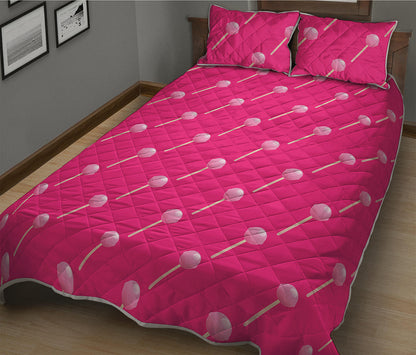Pink Sweet Lollipop Pattern Print Quilt Bed Set