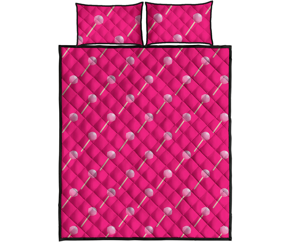 Pink Sweet Lollipop Pattern Print Quilt Bed Set