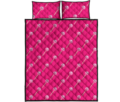 Pink Sweet Lollipop Pattern Print Quilt Bed Set
