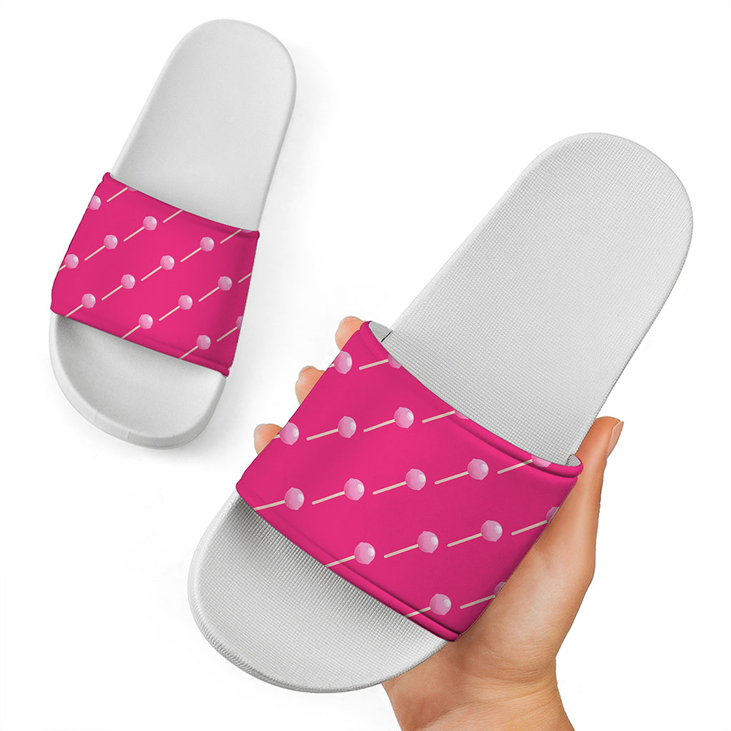 Pink Sweet Lollipop Pattern Print White Slide Sandals
