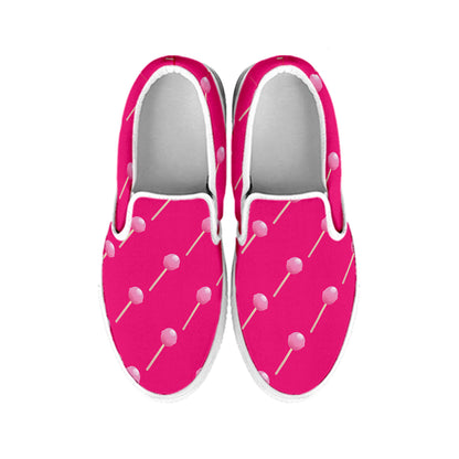 Pink Sweet Lollipop Pattern Print White Slip On Shoes