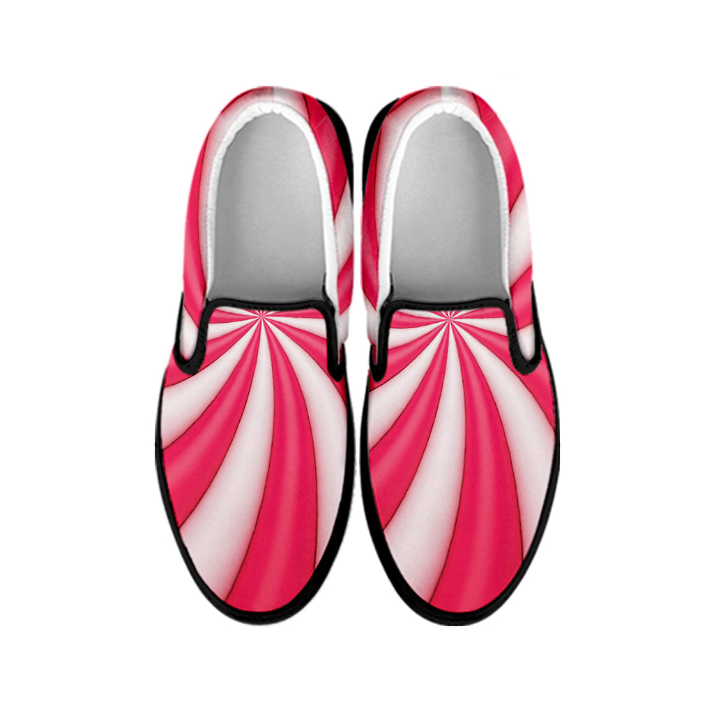 Pink Swirl Candy Print Black Slip On Shoes