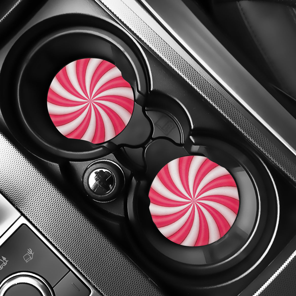 Pink Swirl Candy Print Car Coasters