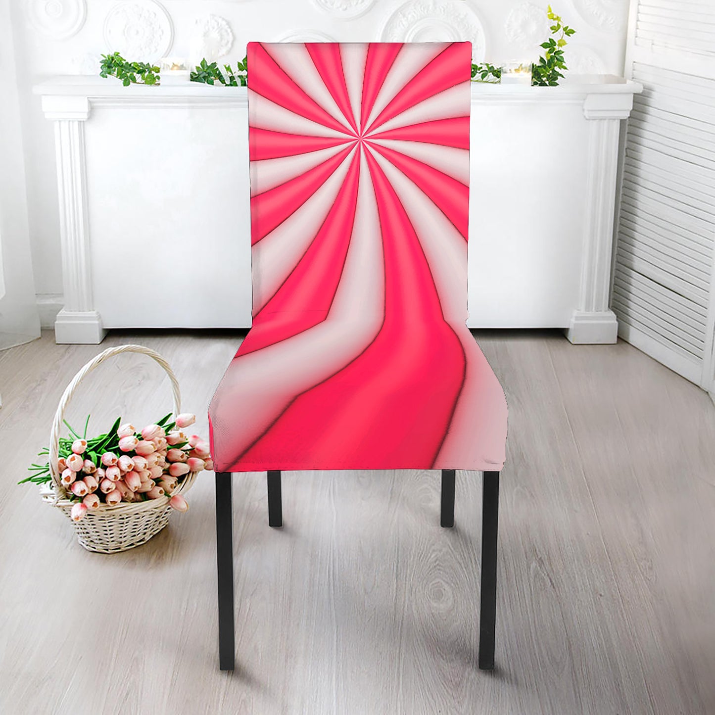 Pink Swirl Candy Print Dining Chair Slipcover