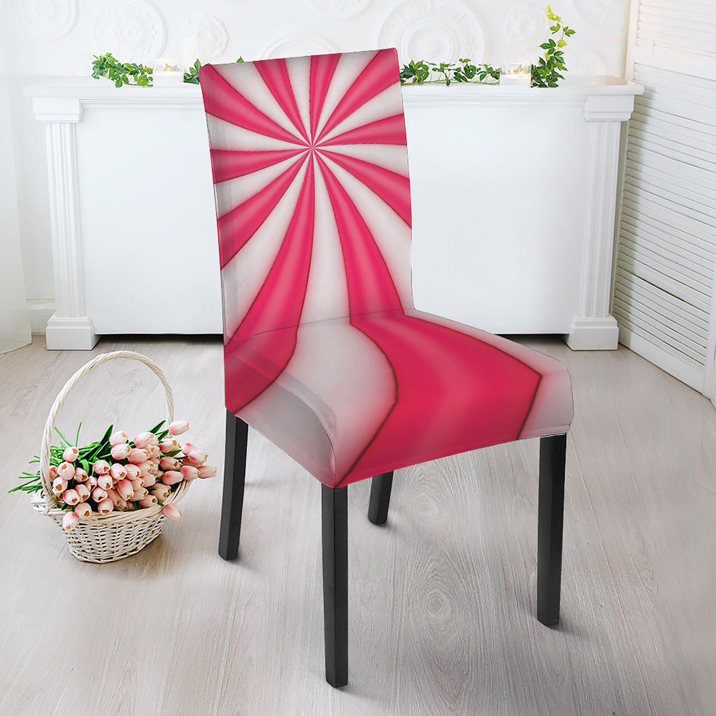 Pink Swirl Candy Print Dining Chair Slipcover