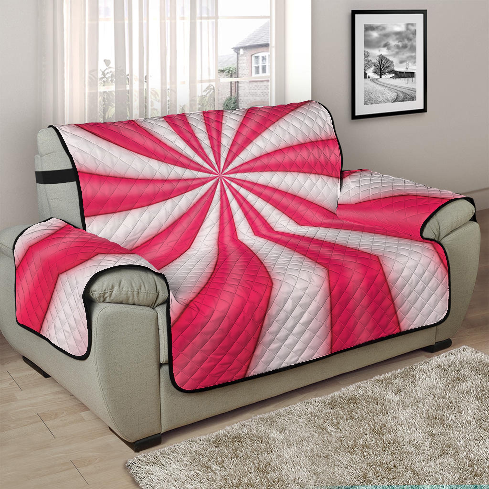 Pink Swirl Candy Print Half Sofa Protector