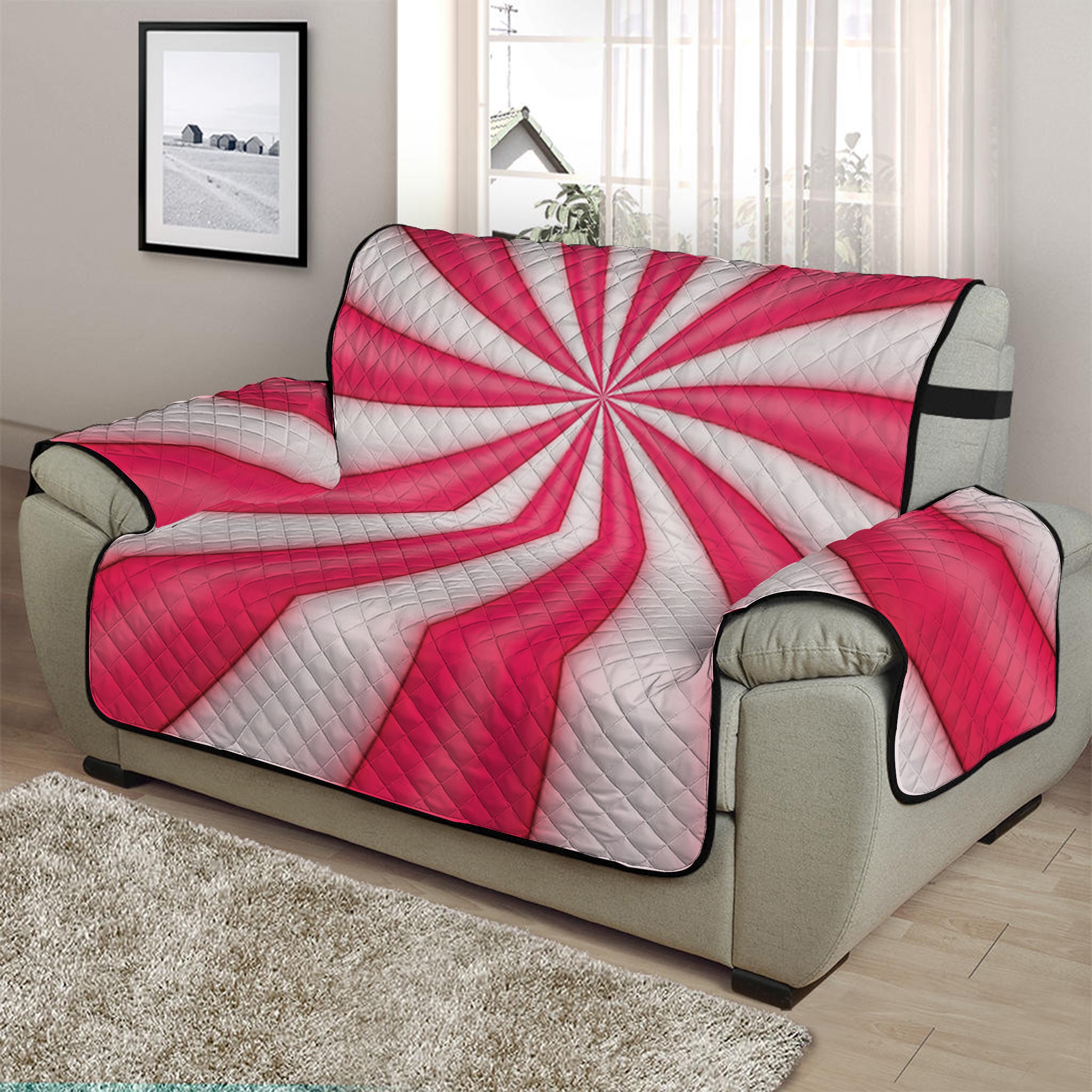 Pink Swirl Candy Print Half Sofa Protector