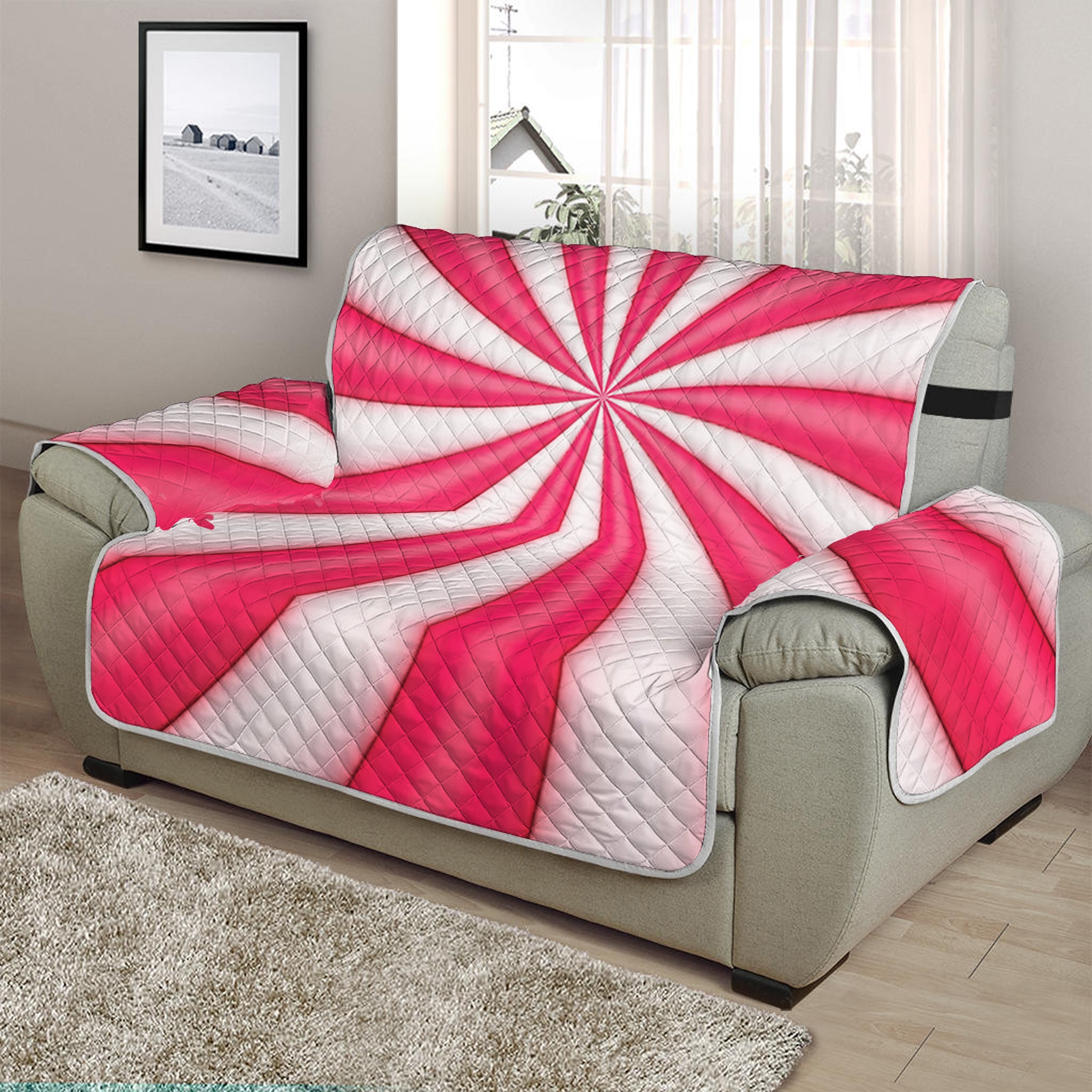 Pink Swirl Candy Print Half Sofa Protector