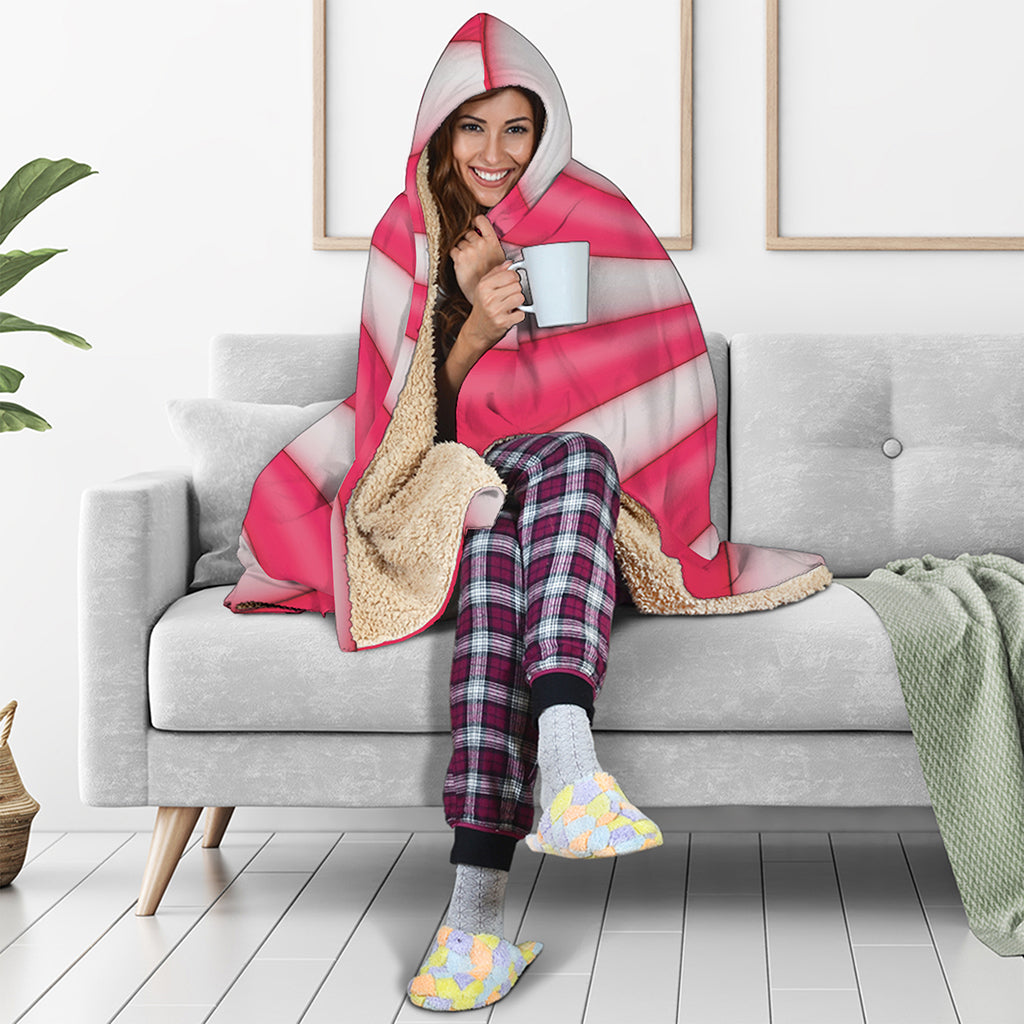 Pink Swirl Candy Print Hooded Blanket
