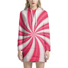 Pink Swirl Candy Print Hoodie Dress