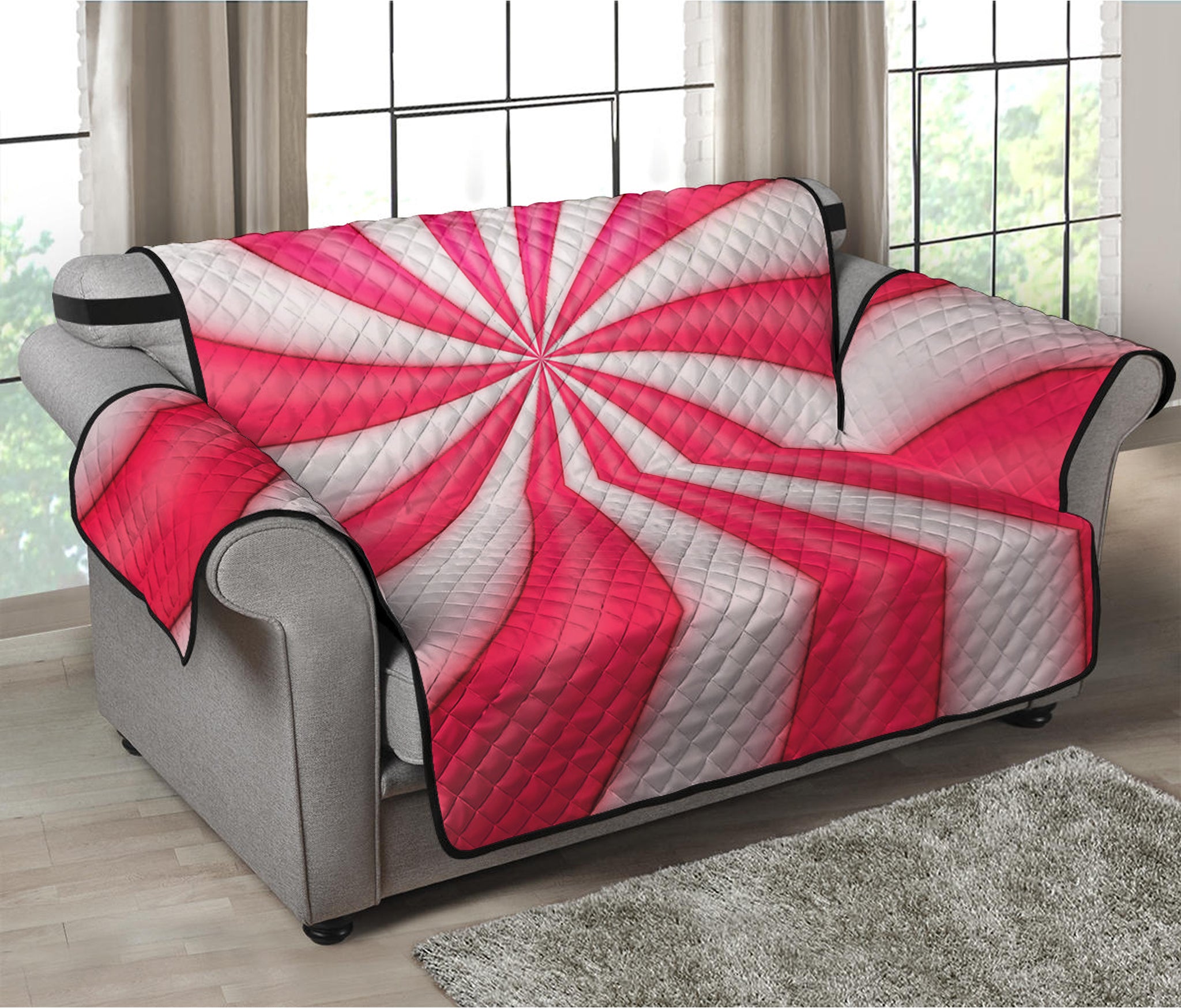 Pink Swirl Candy Print Loveseat Protector