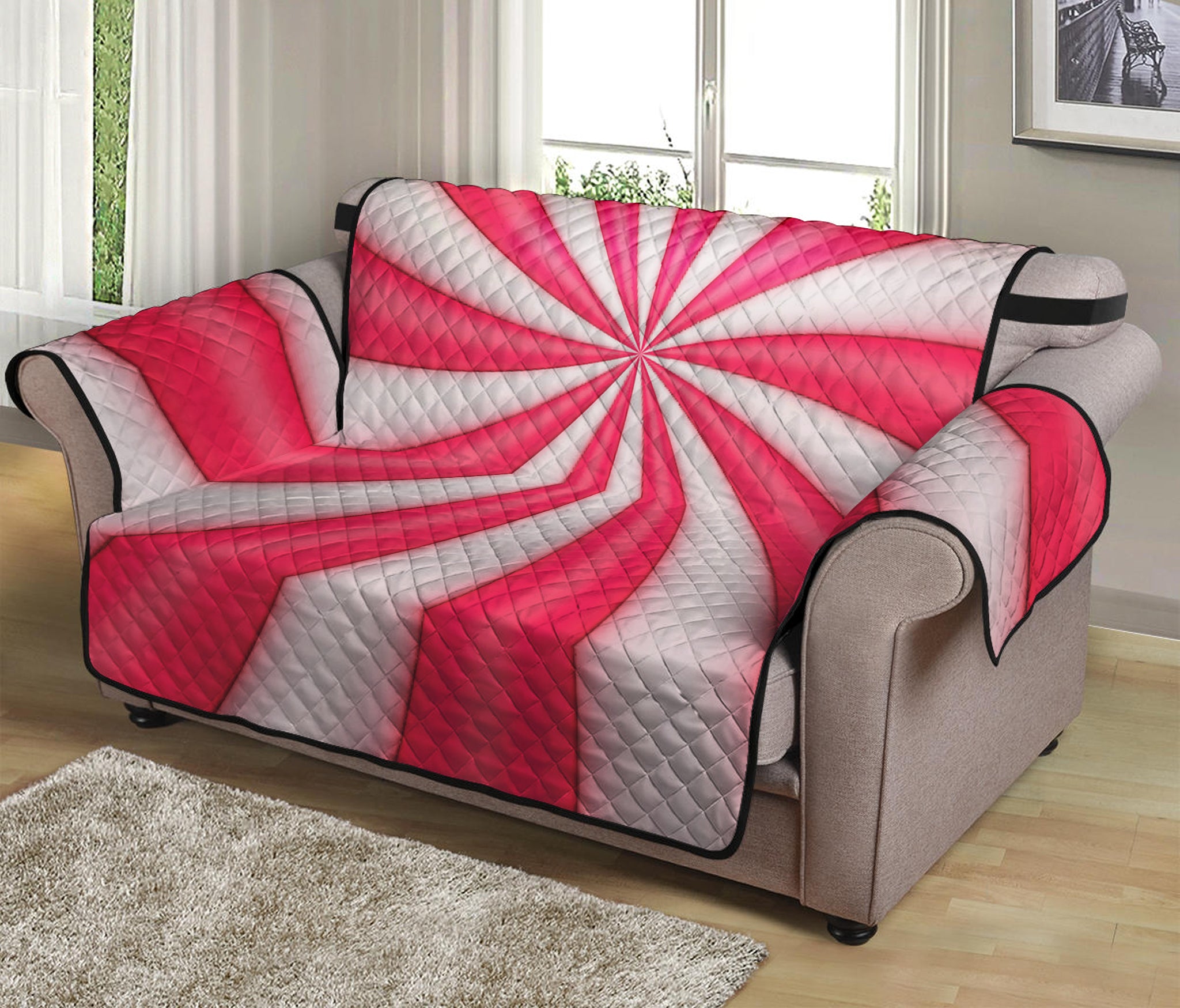 Pink Swirl Candy Print Loveseat Protector