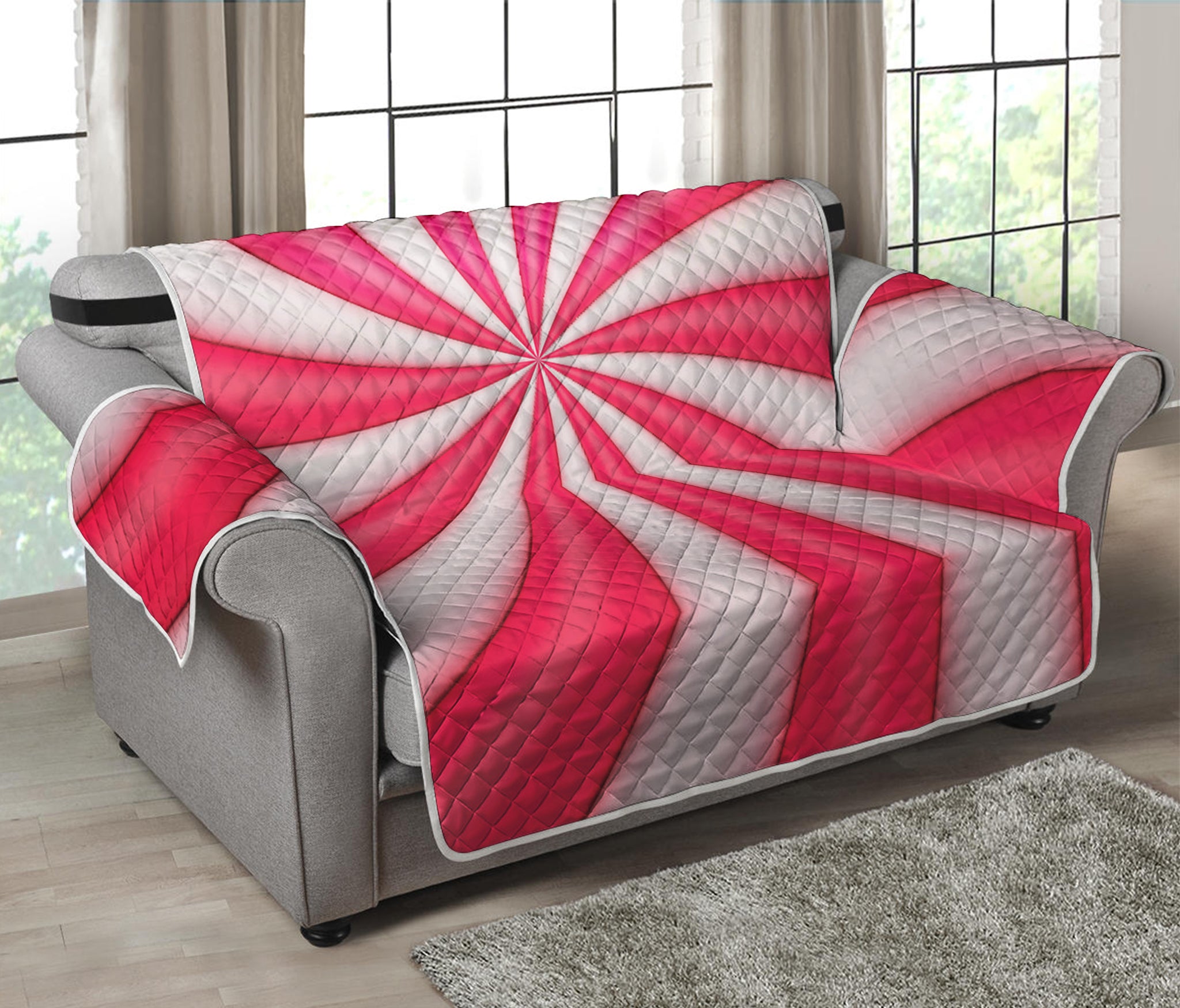 Pink Swirl Candy Print Loveseat Protector