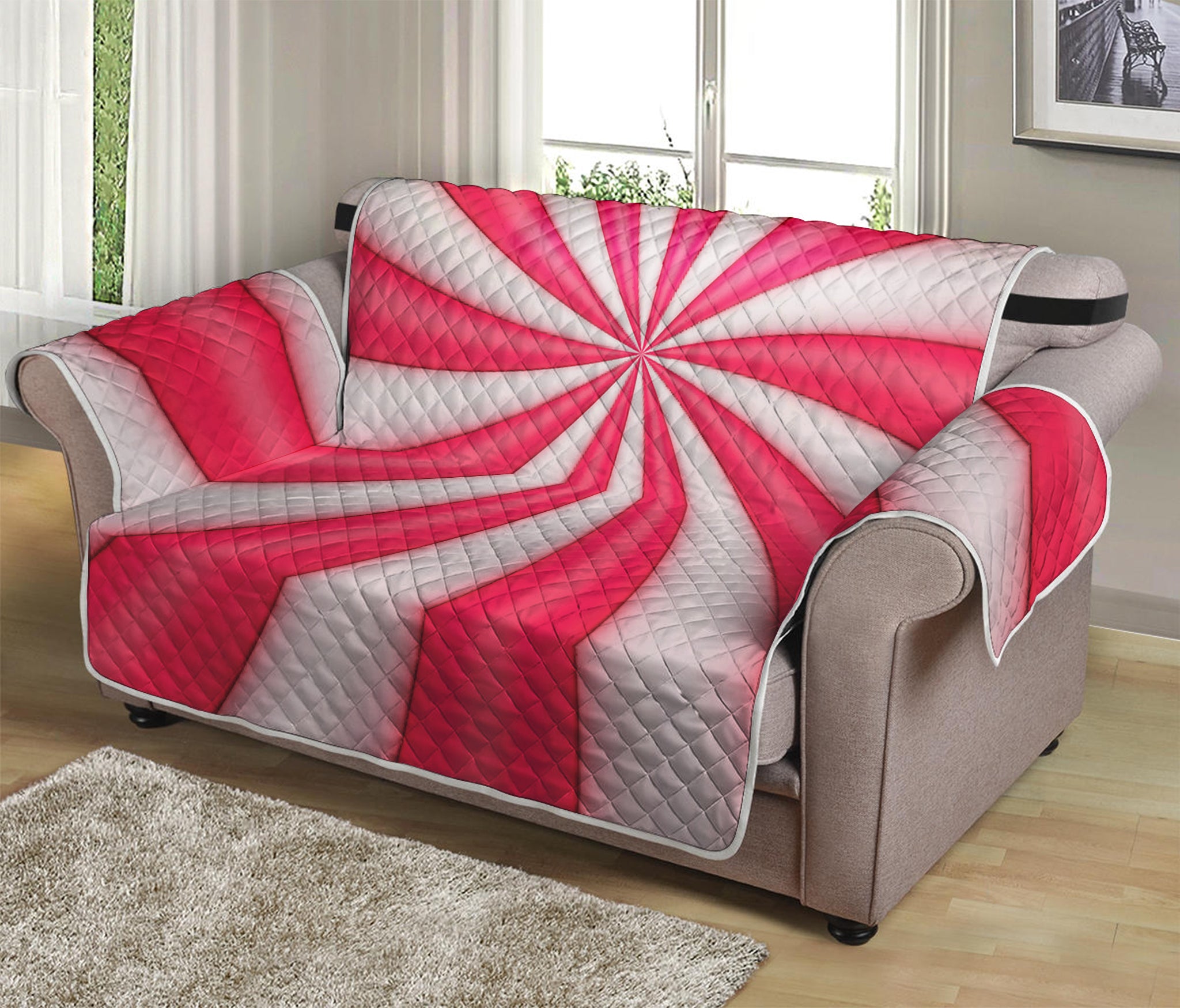 Pink Swirl Candy Print Loveseat Protector