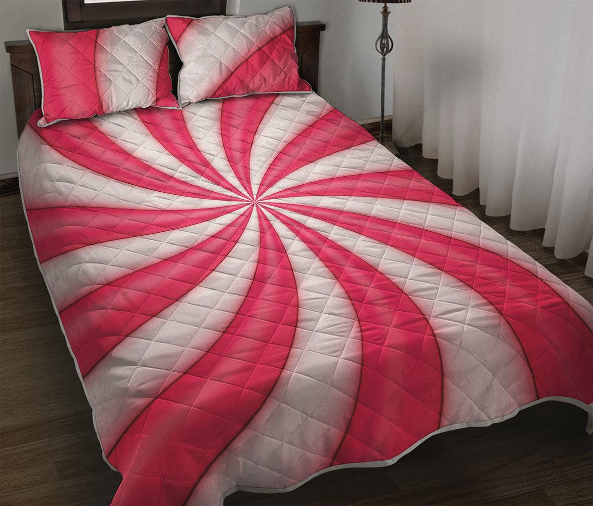 Pink Swirl Candy Print Quilt Bed Set