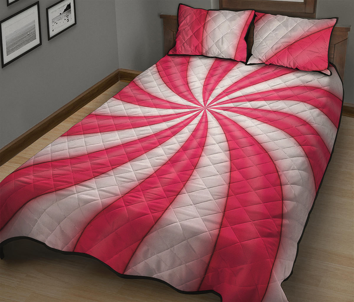 Pink Swirl Candy Print Quilt Bed Set