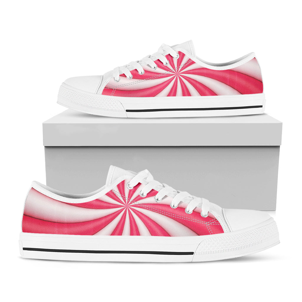 Pink Swirl Candy Print White Low Top Shoes