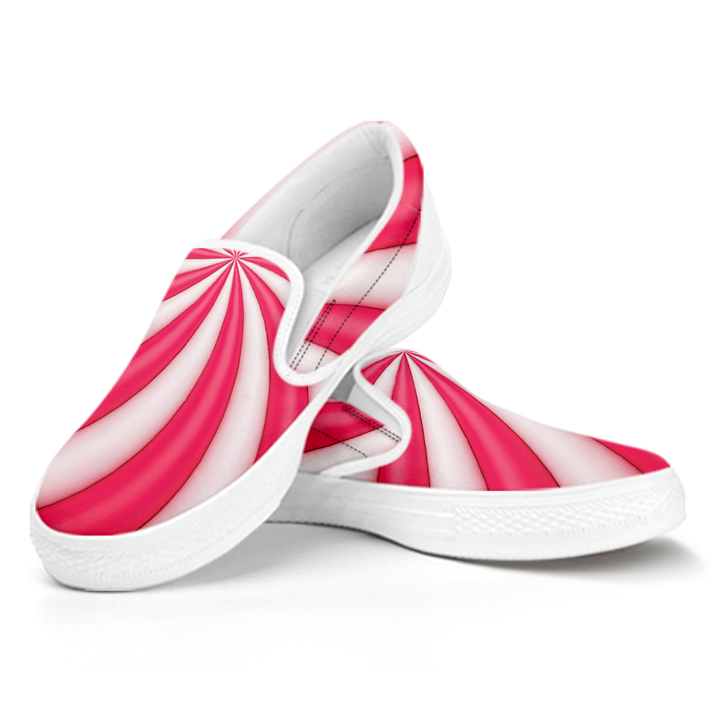 Pink Swirl Candy Print White Slip On Shoes