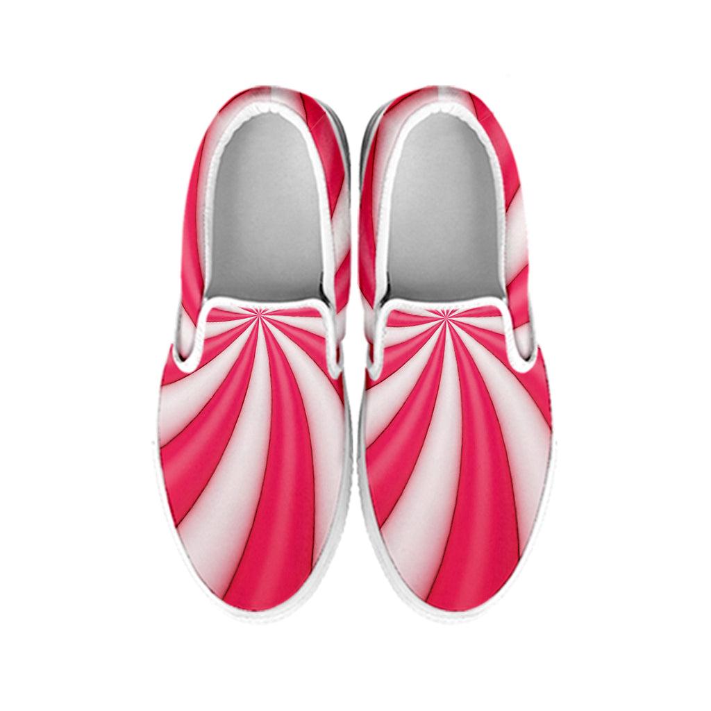 Pink Swirl Candy Print White Slip On Shoes