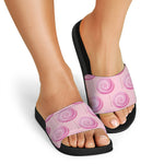 Pink Swirl Lollipop Pattern Print Black Slide Sandals