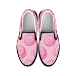 Pink Swirl Lollipop Pattern Print Black Slip On Shoes