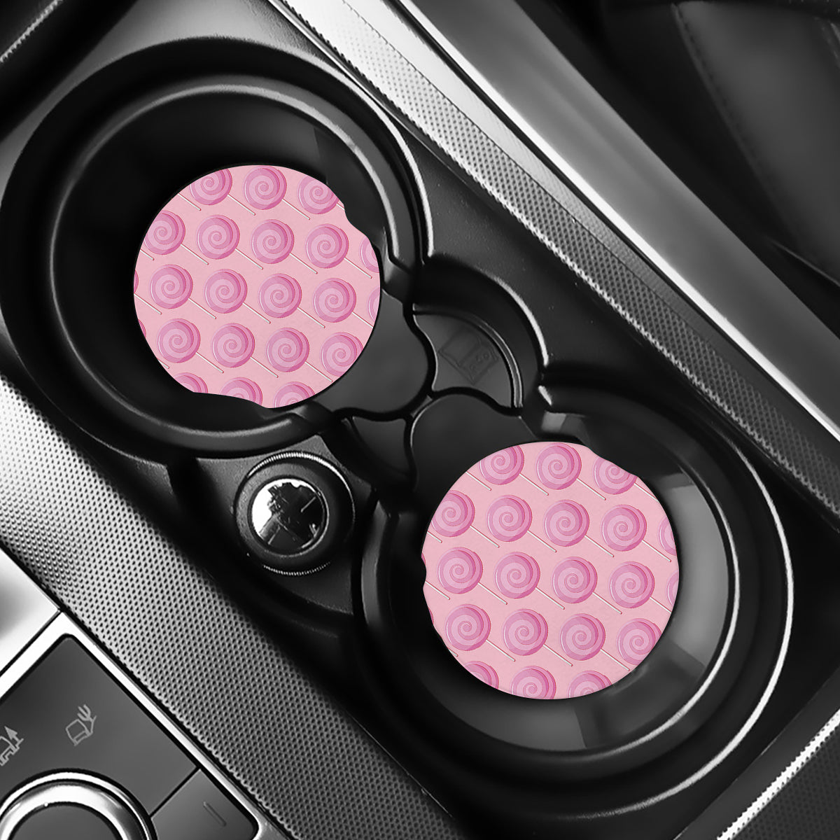 Pink Swirl Lollipop Pattern Print Car Coasters