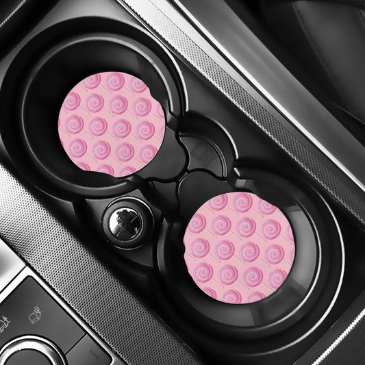 Pink Swirl Lollipop Pattern Print Car Coasters