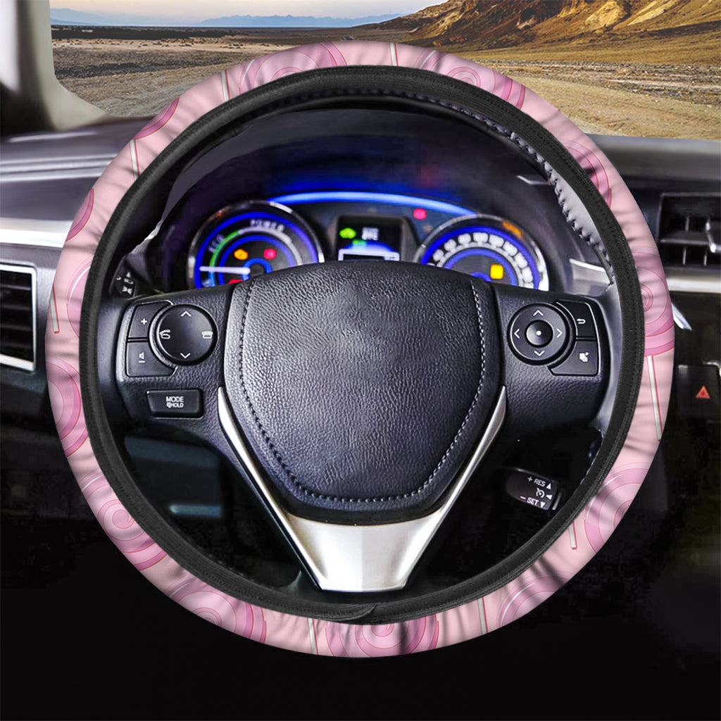 Pink Swirl Lollipop Pattern Print Car Steering Wheel Cover