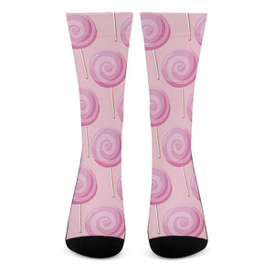 Pink Swirl Lollipop Pattern Print Crew Socks