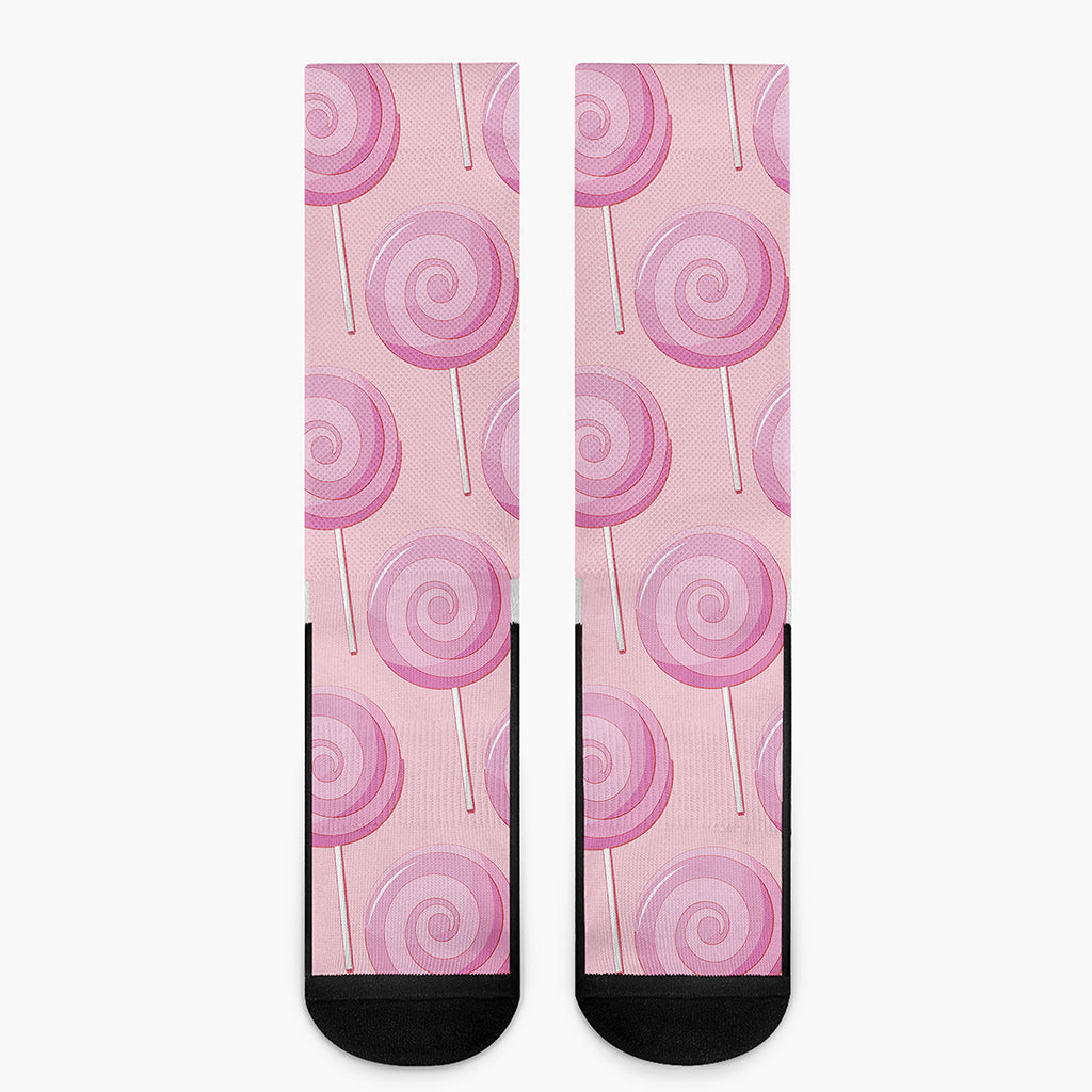 Pink Swirl Lollipop Pattern Print Crew Socks