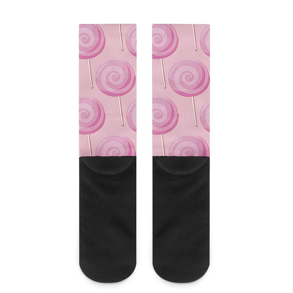 Pink Swirl Lollipop Pattern Print Crew Socks