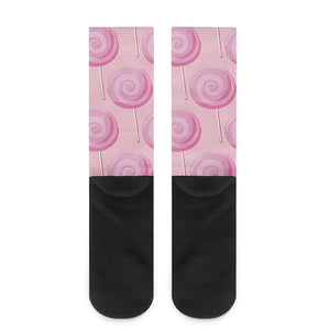 Pink Swirl Lollipop Pattern Print Crew Socks