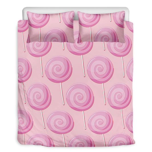Pink Swirl Lollipop Pattern Print Duvet Cover Bedding Set