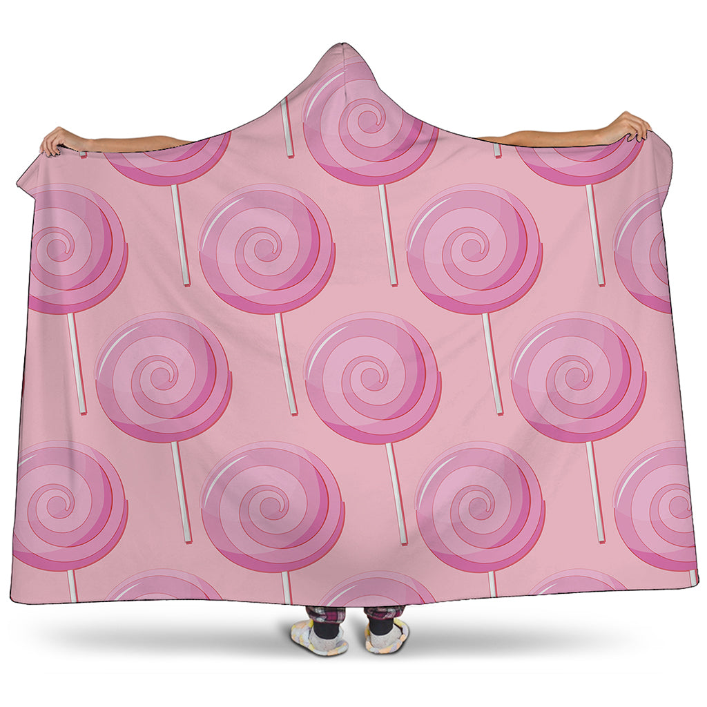 Pink Swirl Lollipop Pattern Print Hooded Blanket