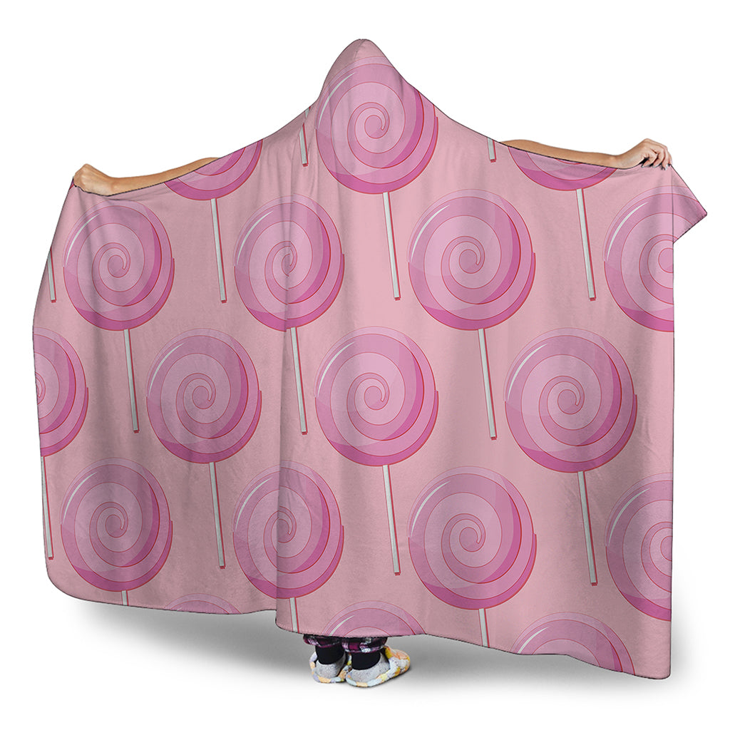 Pink Swirl Lollipop Pattern Print Hooded Blanket