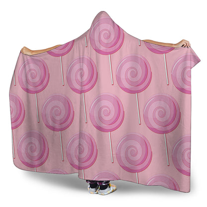 Pink Swirl Lollipop Pattern Print Hooded Blanket