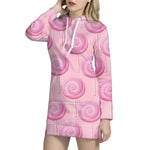 Pink Swirl Lollipop Pattern Print Hoodie Dress