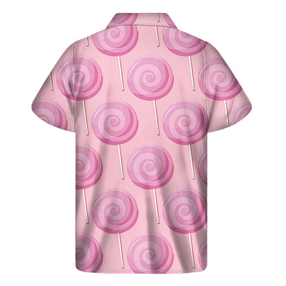 Pink Swirl Lollipop Pattern Print Men's Short Sleeve Shirt
