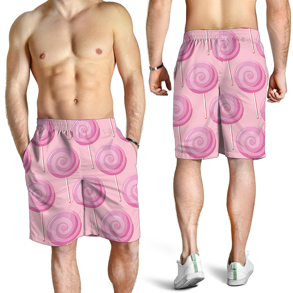 Pink Swirl Lollipop Pattern Print Men's Shorts