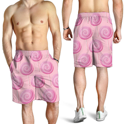 Pink Swirl Lollipop Pattern Print Men's Shorts