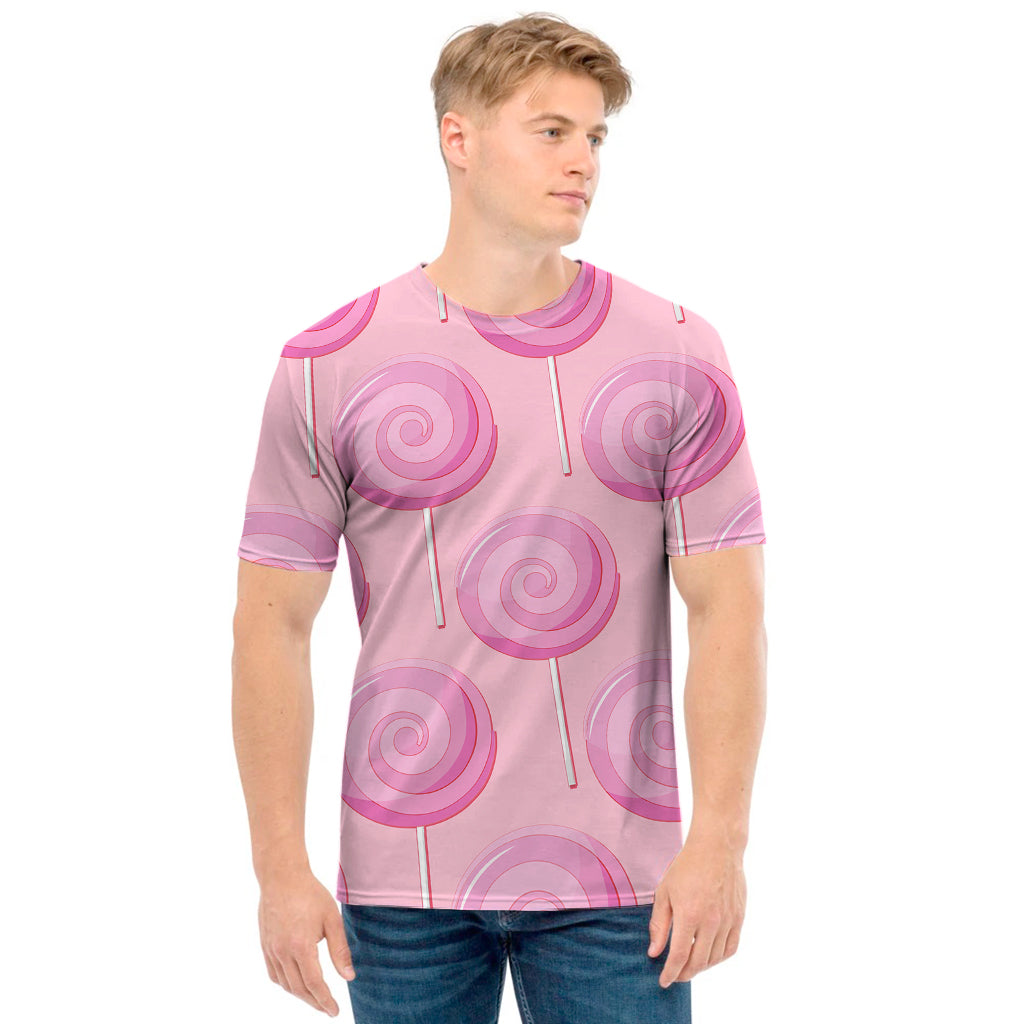 Pink Swirl Lollipop Pattern Print Men's T-Shirt