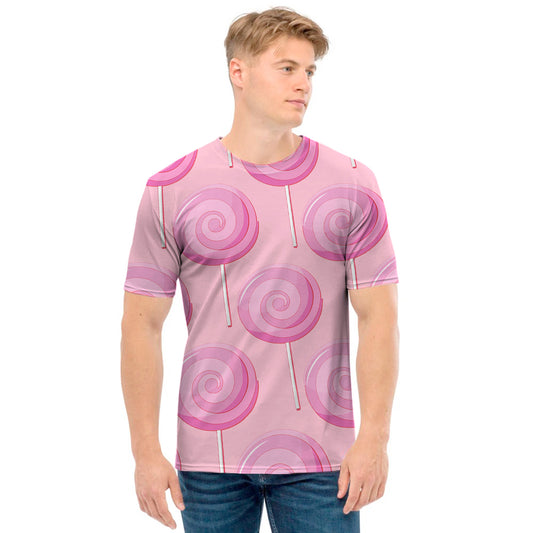 Pink Swirl Lollipop Pattern Print Men's T-Shirt