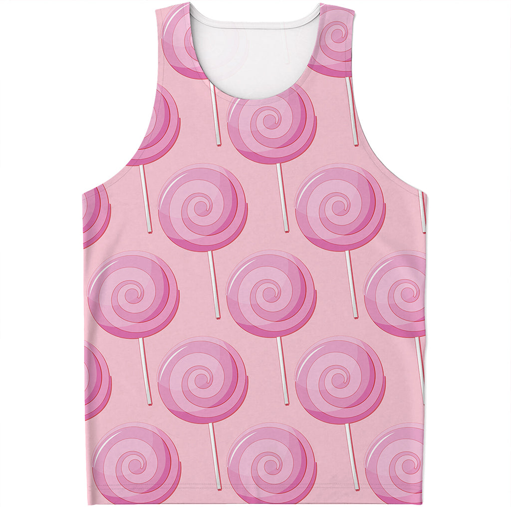 Pink Swirl Lollipop Pattern Print Men's Tank Top