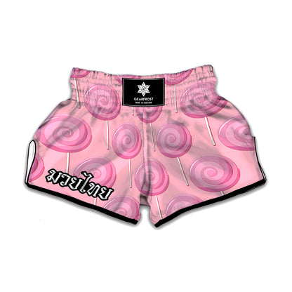 Pink Swirl Lollipop Pattern Print Muay Thai Boxing Shorts